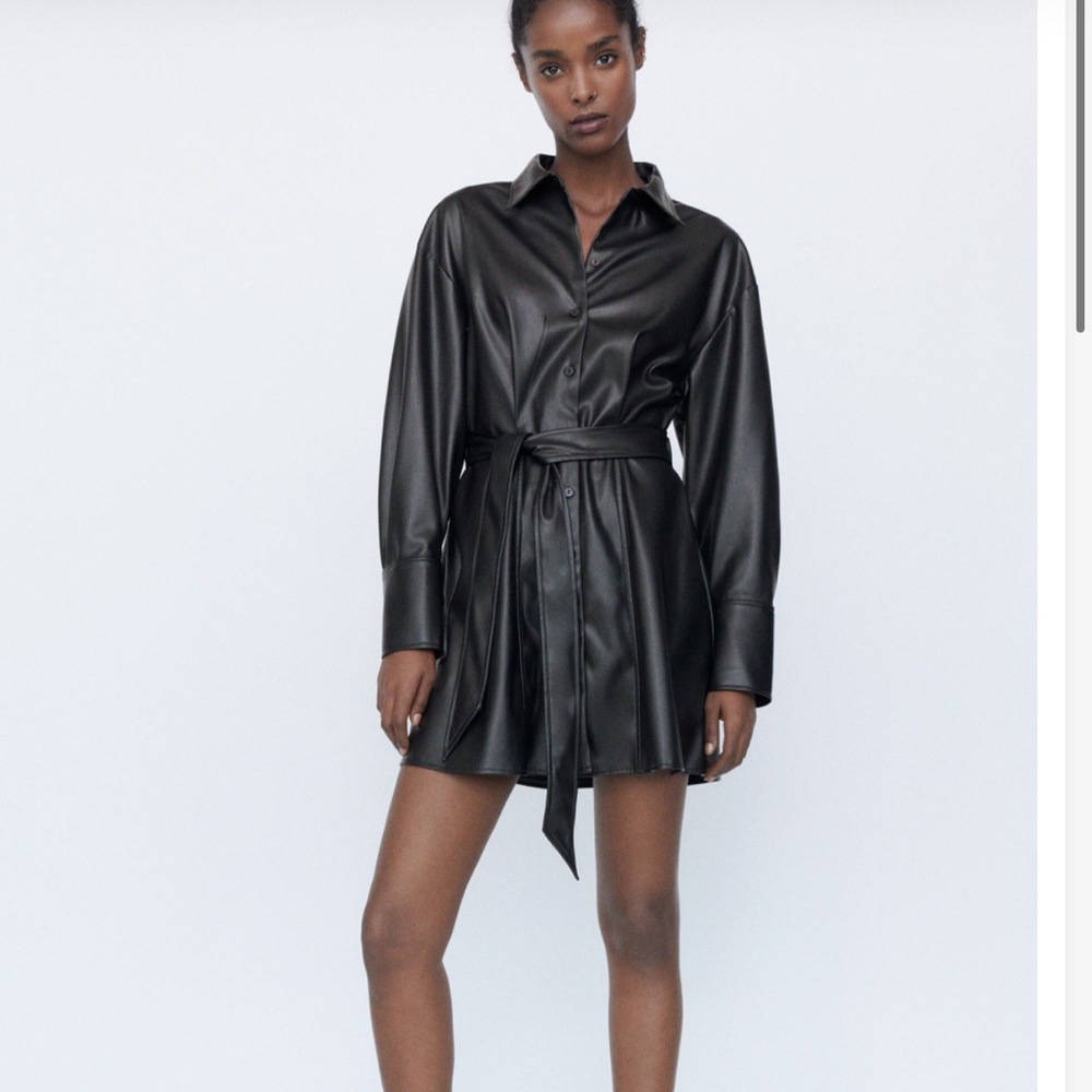 Faux leather dress/ Jacket with belt. could be worn open or closed